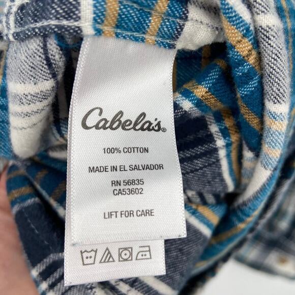 Cabela's Flannel Shirt Men's Size XL Black Blue Plaid Cotton Button Down - Picture 9 of 11